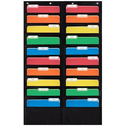 Essex Wares - 20 Pocket File Pocket Chart, Black, 28" Wide x 46" Tall - Versatile Wall Hanging File Folder Organizer for Classroom, Office, Home, and More - Wall Folder Organizer - 20 Pockets - size: 20 Pocket