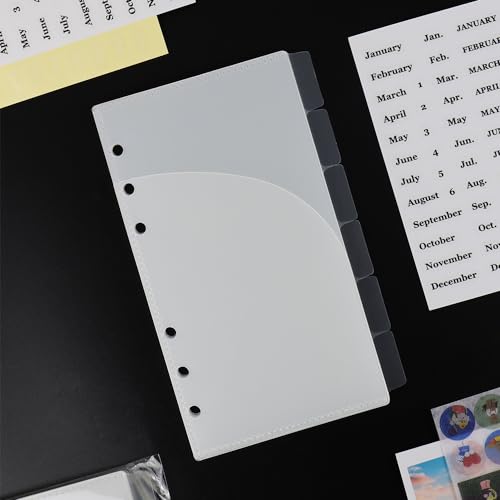 Mogoostry 12pcs A6 Binder Pocket 6Tabs Cash Envelopes with Label Sticker A6 Budget Sheets 2 Pockets Binder Divider Inserts Frosted Money Organizer - color: 12pcs Frosted Envelope