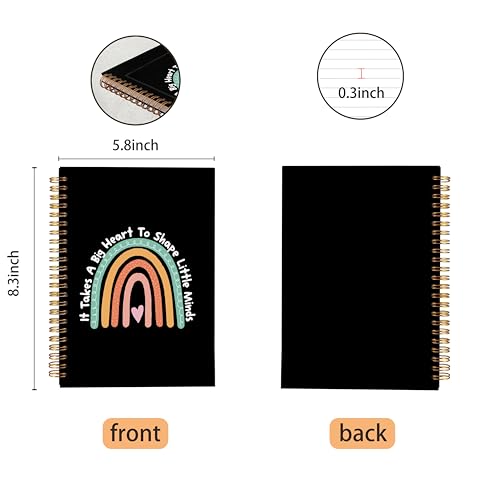 VNWEK Rainbow Teacher Spiral Notebook Journal 5.5x8.3 Inch, Preschool Kindergarten Teacher Gifts Journal, It Takes a Big Heart to Shape Little Minds Lined Hardcover Spiral Notebook - color: lz-notebook-1