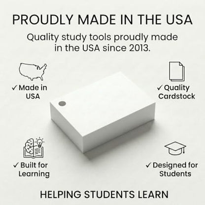 Blank Flash Cards with Rings & Box 1000 White Hole-Punched 2x3.5 USA Made | For active recall, vocabulary, homeschooling, language learning, exam prep, and spaced repetition.
