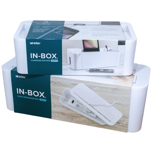 in-Box Cable Box Set with Extra Large Surge Protector Concealer Cable Management for Under Desk and Mobile Charging Station Power Strip Organizer for Desktop, White - color: White, size: Bundle (M/XL)