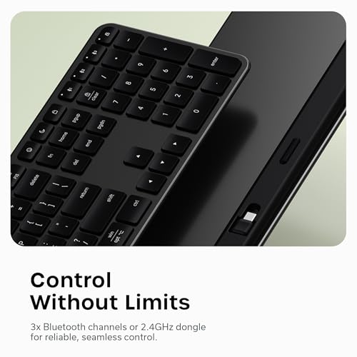 Satechi Slim EX3 Wireless Keyboard, Bluetooth & 2.4 GHz, Space Black | Full-size with numpad, instant OS key remap, rechargeable battery, for macOS, Windows, Android - color: Space Black, size: Keyboard