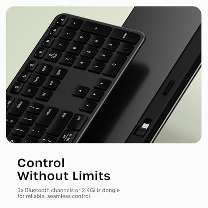 Satechi Slim EX3 Wireless Keyboard, Bluetooth & 2.4 GHz, Space Black | Full-size with numpad, instant OS key remap, rechargeable battery, for macOS, Windows, Android - color: Space Black, size: Keyboard