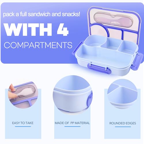 Bento Box for Adults,4 Compartments Lunch Box, Snack Containers Reusable Lunch Containers Drop-Proof, Dishwasher Safe & Made with BPA-Free Materials, Blue - color: Blue