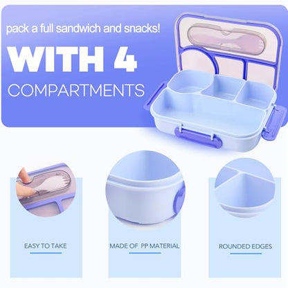 Bento Box for Adults,4 Compartments Lunch Box, Snack Containers Reusable Lunch Containers Drop-Proof, Dishwasher Safe & Made with BPA-Free Materials, Blue - color: Blue