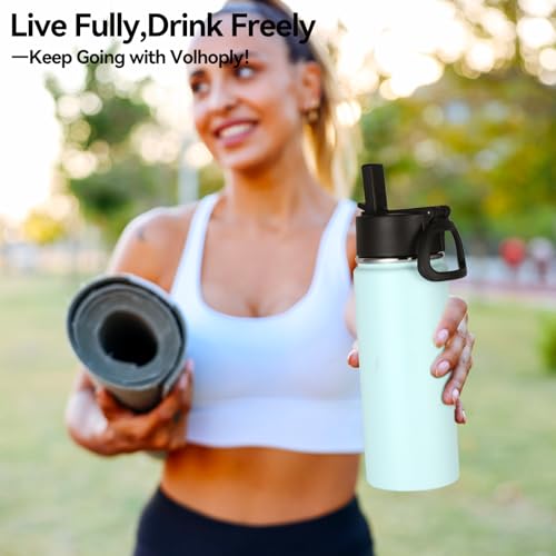 Volhoply 18oz Insulated Water Bottle Bulk 8 Pack,Kids Stainless Steel Water Bottles with Straw,Double Wall Vacuum Metal Cups Water Bottle,Wide Mouth Reusable Sport Flask for Cold Drink(Fog,8 Set) - color: Fog