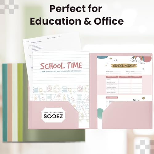 Sooez 6Pack Folders with Pockets, Pocket Folders with Extra Labels, Plastic Folders with Pockets, 2 Pocket Folders Bulk, Heavy Duty File Folders, School Folders Business Folder Office Filing Supplies - color: Green Colors