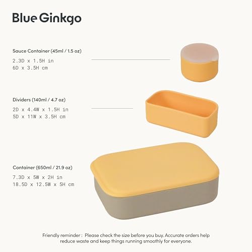 BLUE GINKGO Bento-Style Silicone Lunch Box Set, Grey Made in Korea | Leak-Resistant. Microwave Safe. Dishwasher Safe. - color: Gray