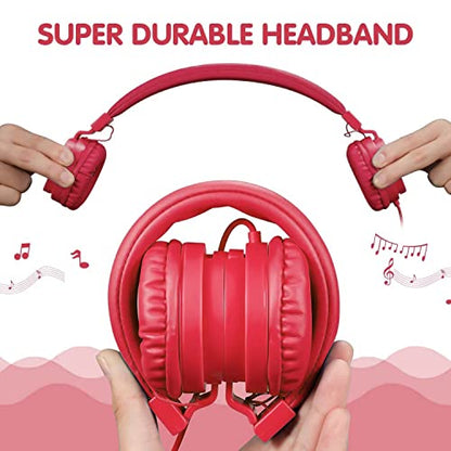 ONTA Kids Headphones for Boys Girls - Child Student Headset Wired Plug Toddler Earphones School Teen on Ear for Ipad | Computer | Smart Phone | Amazon Fire Tablet | Laptop | Plane Travel | Game (red) - color: Red