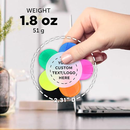 DISCOUNT PROMOS Custom Highlighters Set of 10/50/100, Personalized Bulk Pack Durable Chisel Tip Textbook Highlighters Handy and Easy to Store - Flower - color: White - Flower
