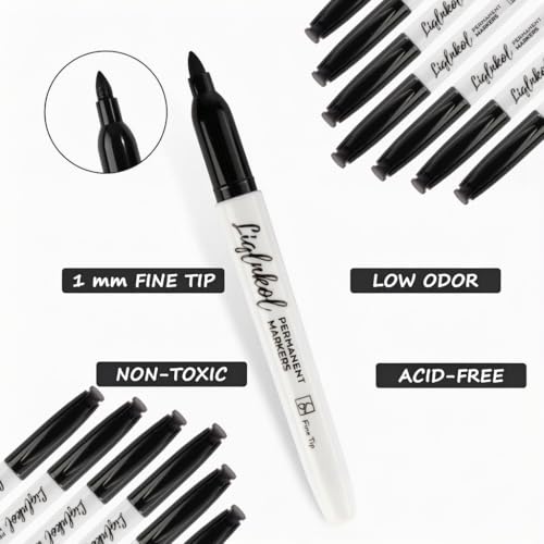 Permanent Markers Bulk, 188 Pack Fine Tip Black Permanent Marker Set, Waterproof Markers, Waterproof, Quick Drying, Office Supplies for School, Office,