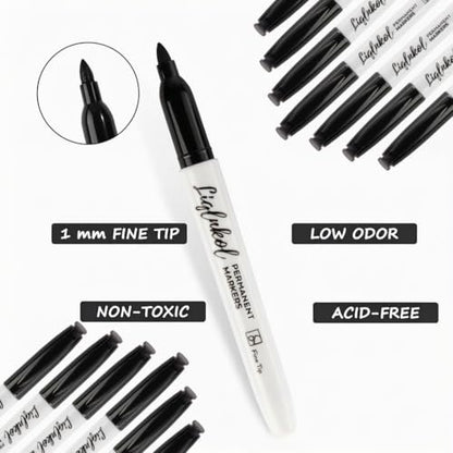 Permanent Markers Bulk, 188 Pack Fine Tip Black Permanent Marker Set, Waterproof Markers, Waterproof, Quick Drying, Office Supplies for School, Office,