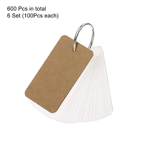 PATIKIL Blank Index Cards with Ring, 600Pcs Blank Flash Card 2.8x1.6" Study Note Cardstock for Memory Learning Studying Office Supplies, Brown White - color: Brown White