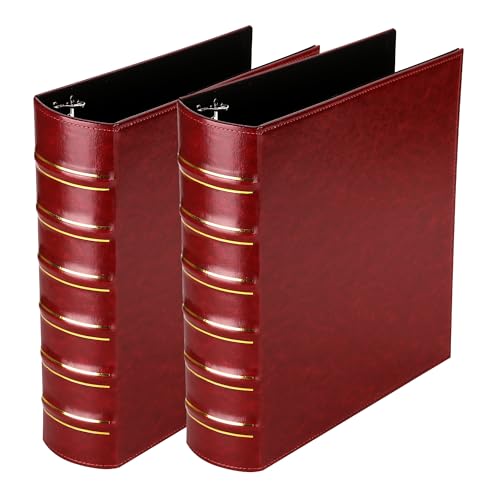 LETVPVOW Vintage Hardback 3 Ring Binder 2 Inch, Professional Leather Binders 2 Inch D Ring, Holds 400 Sheets Capacity 2 Pack - Dark Red - color: 2 Pack Red, size: 2 Inch, style: 2 Pack