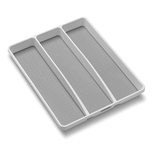 madesmart 3 Compartment Utensil Tray, Multi Purpose Storage Organizer, Non Slip Lining,Deep Storage for Ladles, Whisks & Serving Tools, for Drawers & Home Organization, White - color: White