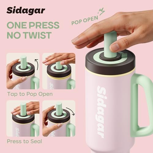 36oz Insulated Tumbler with Handle, Stainless Steel Water Bottle, Leak-Resistant Travel Coffee Mug with Push Button Lid, Cup Holder Friendly for Tea & Daily Use, Pink - color: Sakura Bloom