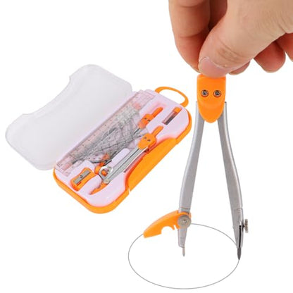 Uonlytech 1sets Student Geometry Math Set Metal Compass and Ruler Kit Eraser Sharpener and Storage Case for Drafting and Drawing for School and Office Use Random Color