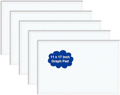 (5-Pack) Engineering Graph Paper Pad - 17" x 11" Grid Paper for Engineering, Drafting, Blueprint Drawing, 125 Sheets/250 Pages 4x4 Blue Quad Rule by Better Office Products - size: 5-Pack