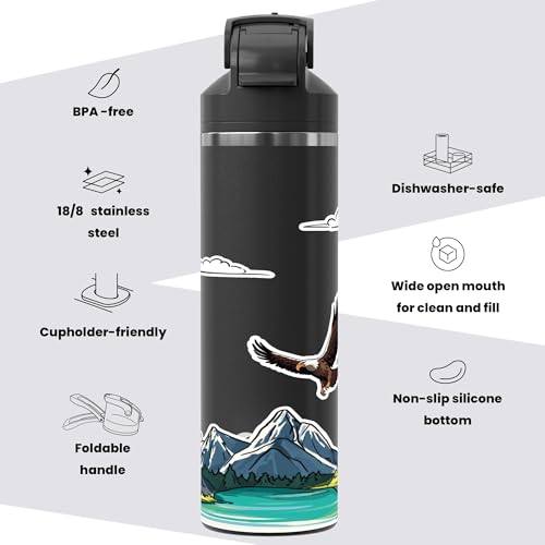 OISIZ Insulated Water Bottle 24 oz with 2 in 1 Spout and Straw Lid,Sticker-Themed Bottles,One Random Selection from 4 Themes,100% Leakproof,Keep Cold 24H,Stainless Steel Water Bottle,1 Pack - color: nature explorer, size: 24 Ounces