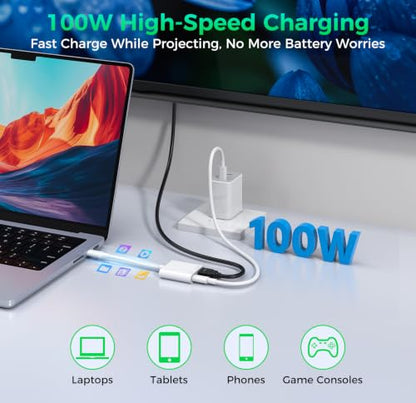 USB C to HDMI 4K@120Hz TV Adapter with 100W PD Fast Charging for iPhone 17 | Type-C Digital AV Display Hub, Travel-Friendly, Plug & Play, iPhone 17 16 15, iPad, Steam Deck, Switch 2, More USB-C Devices