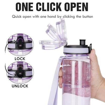 OLDLEY Water Bottle, 32oz Motivational Sports Water Bottle with Time Marker - Times to Drink - Tritan, BPA Free, Wide Mouth Leakproof,Amethyst - color: Amethyst