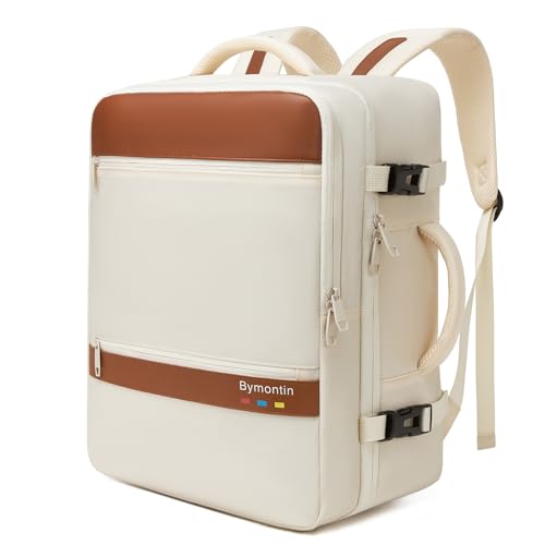 Travel Laptop Backpack, Carry On Backpack for Work & Business Trips, 180° Opening Travel Bag with Laptop Compartment, Commuter Backpack for Men & Women (Beige, 35L) - color: Beige, size: XL (8x12.8x18.5")