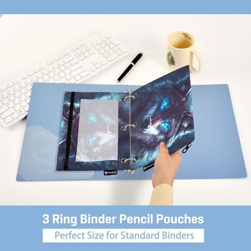 2 Pack Pencil Pouch for 3 Ring Binder Wolf Pencil Case Pouch with Clear Window Zipper Binder Pencil Pouches Pen Bag for Office School Supplies - color: Wolf