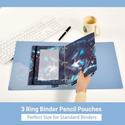 2 Pack Pencil Pouch for 3 Ring Binder Wolf Pencil Case Pouch with Clear Window Zipper Binder Pencil Pouches Pen Bag for Office School Supplies - color: Wolf