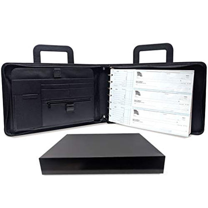 MSP 7 Ring Business Check Portfolio, Business Checkbook Briefcase in PU Leather with Handles, Zip Pockets, 3 Ring Binder, Carry 500 Business Check- Black