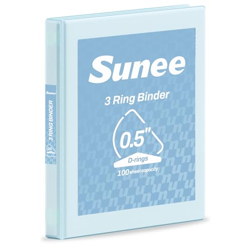 SUNEE 3 Ring Binder 1/2 Inch D Ring, Clear View Binder Three Ring PVC-Free (Fit 8.5x11 Inches) for School or Office Supplies, Pastel Blue, 1 Pack - color: Pastel Blue, size: 0.5 Inch, style: 1 Pack