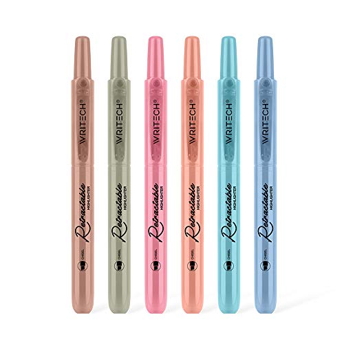 WRITECH Retractable Highlighters Assorted Colors: Chisel Tip Click Aesthetic Highlighter Marker Pens Pack Multi Colored Ink No Bleed Smear for Highlighting Journaling (6ct Vintage) - color: Vintage