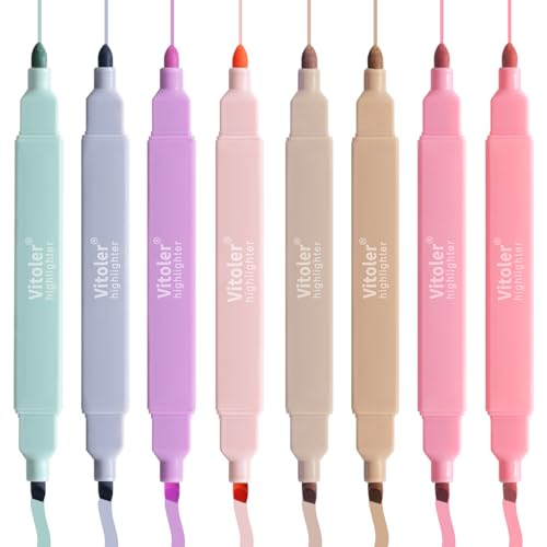 Piochoo Highlighters Assorted Colors,8 Pcs Pastel Highlighter No Bleed,Dual Tip Bible Highlighters,Book Highlighter Bible Study Supplies - color: Vibrant Colors D