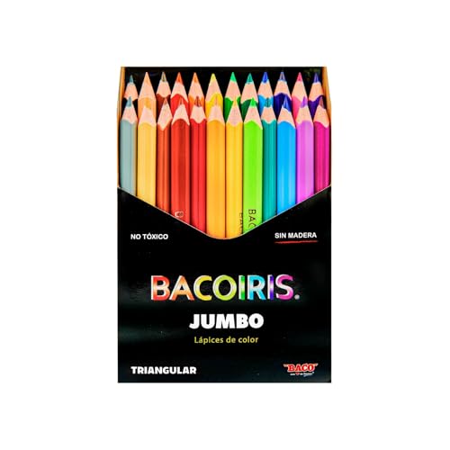 BACO JUMBO Triangular Coloured Pencils Tip 33 mm Rainbow 24 Pieces