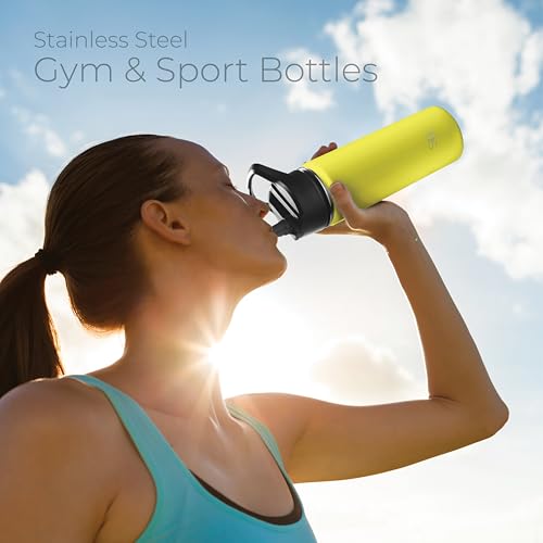 SipX™ 18 oz Insulated Water Bottle with 3 Lids – Leakproof Stainless Steel, Triple Insulated – Cold 24 Hours/Hot 12 Hours – Durable Bottle for School, Gym, Travel – Yellow - color: Yellow, size: 18 Ounces