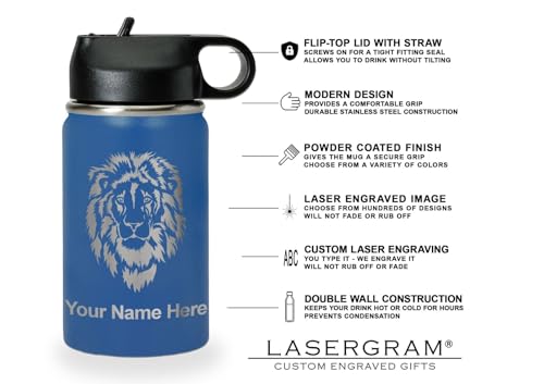 LaserGram Personalized Water Bottle, Grad Cap Class of 2023, 2024, 2025, 2026, 2027, Stainless Steel Double Wall Vacuum Insulated with Flip Top Straw, Custom Engraved Gift (12oz / 335ml Dark Blue) - color: Dark Blue, size: 12 Ounces