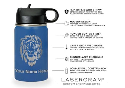LaserGram Personalized Water Bottle, Grad Cap Class of 2023, 2024, 2025, 2026, 2027, Stainless Steel Double Wall Vacuum Insulated with Flip Top Straw, Custom Engraved Gift (12oz / 335ml Dark Blue) - color: Dark Blue, size: 12 Ounces