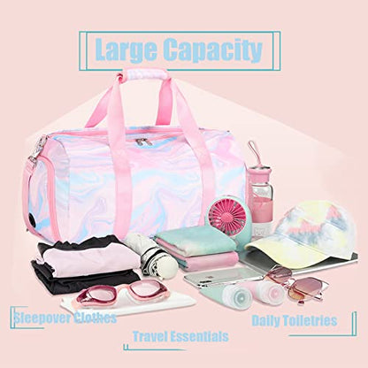 Jumpopack Dance Bag Girls Duffle Bags Teen Sports Gym Bag Weekender Sleepover Overnight Bags with Shoe Compartment and Wet Pocket - color: Marble Pink