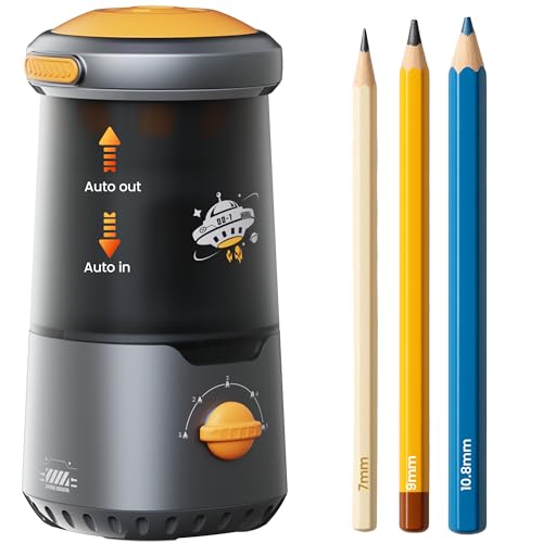 VUSIGN Electric Pencil Sharpener, Fully Automatic Rechargeable Pencil Sharpener with 5 Sharpness Settings, Hands-Free Auto Feed & Eject, for 6.9-10.8mm No.2 & Colored Pencils, Classroom School - color: Black