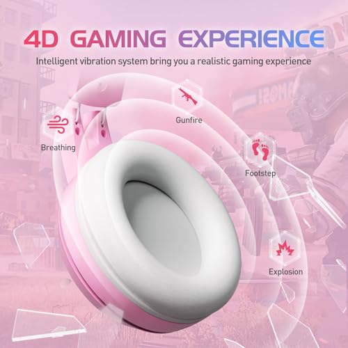 SOMIC G951pink Gaming Headset for PC, PS4, PS5, Laptop, Cat Ear Headphone USB Gaming Headphones with Mic Noise Cancelling, LED Light, 7.1 Virtual Surround Sound for Girls, Women - color: Pink