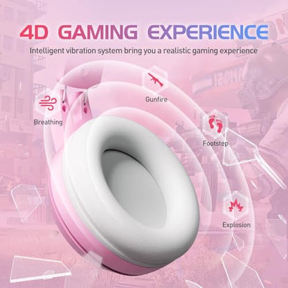 SOMIC G951pink Gaming Headset for PC, PS4, PS5, Laptop, Cat Ear Headphone USB Gaming Headphones with Mic Noise Cancelling, LED Light, 7.1 Virtual Surround Sound for Girls, Women - color: Pink