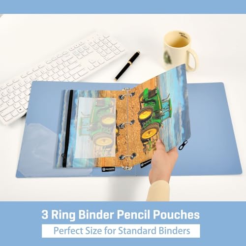 Tractor Pencil Pouch for 3 Ring Binder, Binder Pencil Pouches with Clear Window Zipper Pencil Case for Office College Supplies, 2PCS (B0307) - color: B0307