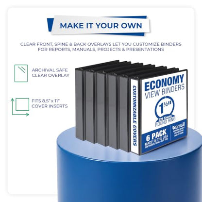 Samsill 1.5 Inch 3 Ring Binders, Economy Round Ring, Clear View Cover, 325 Sheet Capacity - for School, Home, Office - Black, 6 Pack - size: 6-Pack, style: 1.5 Inch