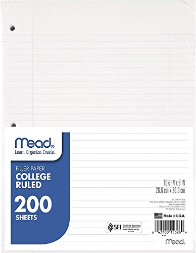 Mead Loose Leaf Paper, Wide Ruled, 200 Sheets, 10-1/2" x 8", Lined Filler Paper, 3 Hole Punched for 3 Ring Binder, Writing & Office Paper, Perfect for College, K-12 or Homeschool, 24 Pack (72623)