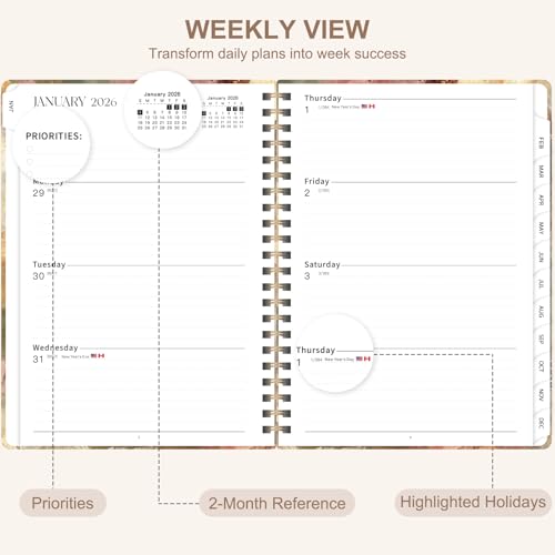 2026 Planner, Weekly and Monthly Calendar Planner Agenda, Jan 2026 - Dec 2026, Planning Academic Book, Office Desk Accessories and School Supplies - A5 (6.3'' x 8.5'') - color: C-Blossom Haze