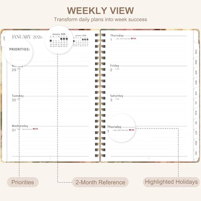 2026 Planner, Weekly and Monthly Calendar Planner Agenda, Jan 2026 - Dec 2026, Planning Academic Book, Office Desk Accessories and School Supplies - A5 (6.3'' x 8.5'') - color: C-Blossom Haze
