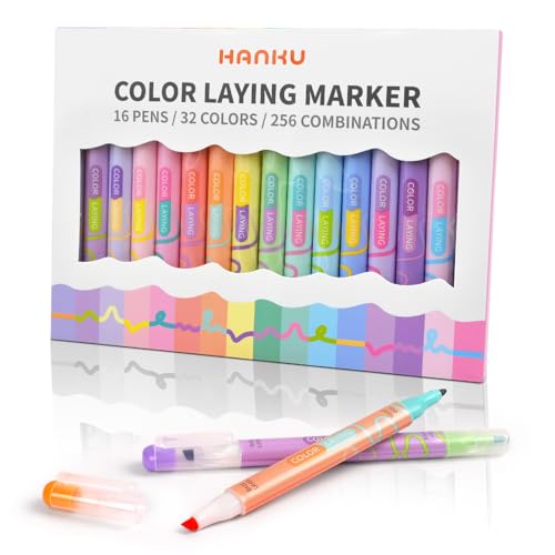 HANKU Double Sided Markers,16pcs 32 Colors Dual Tip Magic Markers | Dual Tip Magic Markers, Broad and Fine Tips, Color Changing Washable, Dry-Quickly Non-Toxic