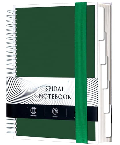Yoment 5 Subject Notebook College Ruled, 300 Pages Spiral Notebook with Removable Divider Tabs，Hardcover 8 x 10 Inches College Ruled Journal 1 Inner Pocket for School College Work Office Home,Green - color: Green