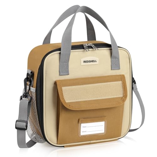 REDSHELL Lunch Box Kids, Large Insulated Lunch Bag for Boys Girls, Brown | Tactical Style, Cooler Lunchbag, Square Toddler Lunchbox, School & Daycare, Lunch Tote, Water Bottle Holder, Adjustable Strap - color: Brown