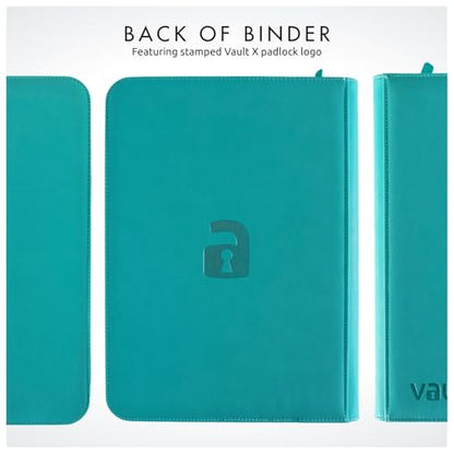 Vault X 9 Pocket Zip Trading Card Binder 360 Cards Exo-Tec (Teal) | Holds 360 standard-size TCG cards in 20 side-loading 9-pocket pages. Padded, water-resistant Exo-Tec cover. - color: Teal, size: 6.8cm x 9.7cm
