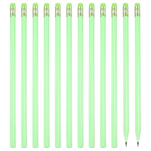 PATIKIL Round Pencils, 12 Pcs Triangle HB Graphite Pencil Wooden Pencils with Eraser for Classroom Office Writing Drawing Supplies, Green - color: Oilve Green